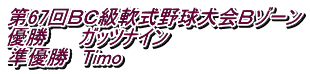 第67回ＢＣ級軟式野球大会Ｂゾーン 優勝　　 ガッツナイン 準優勝　Timo